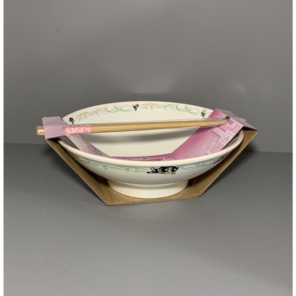 the Power Puff Girls Ceramic Ramen Bowl w/Chopsticks 30oz. Cartoon Network